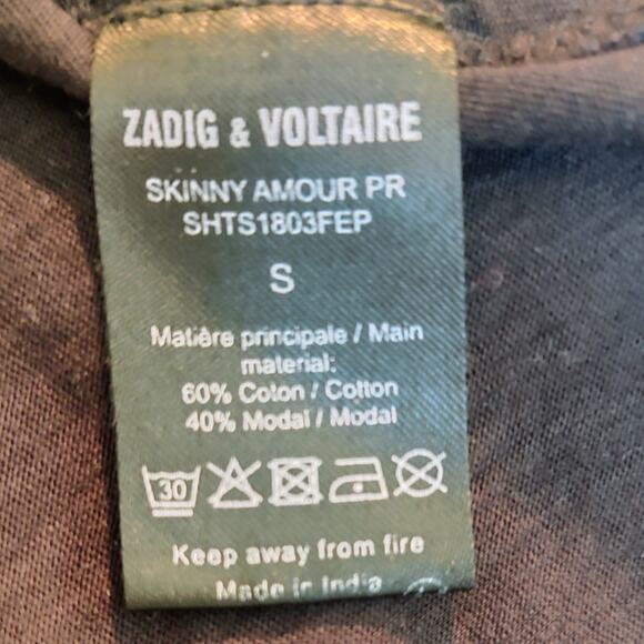 Zadig & Voltaire AMOUR Graphic Short Sleeve Tee Shirt in Black/White Size Small - Picture 4 of 5